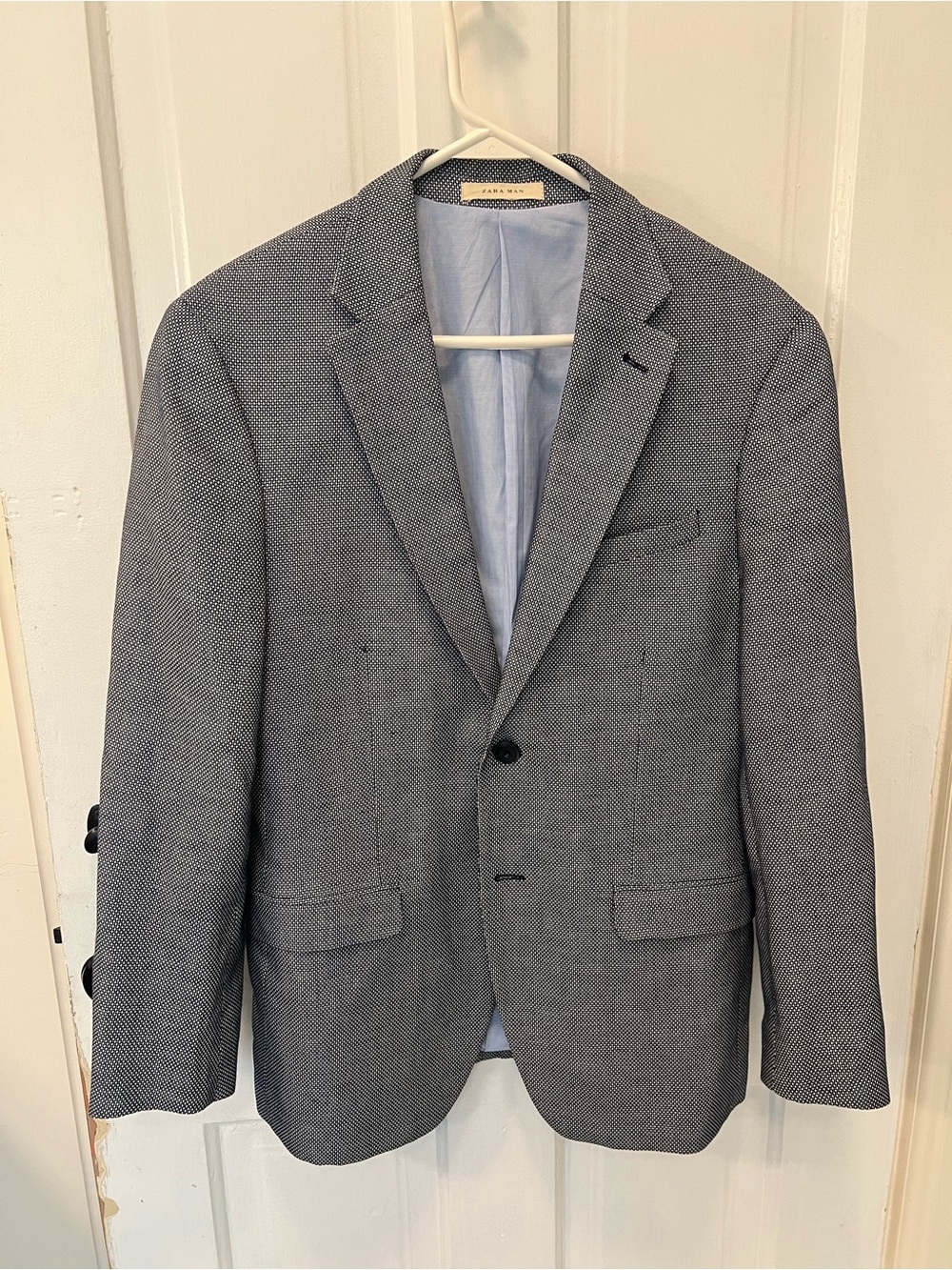 Zara Men's Blue White Textured Blazer
